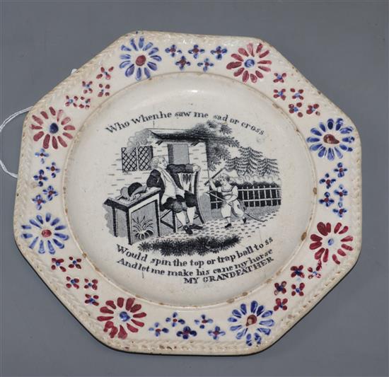 A Victorian octagonal pottery plate celebrating My Grandfather, 18cm